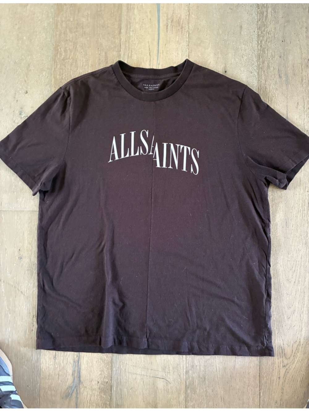 All Saints Brown Crewneck Logo Tee - Picture 3 of 5